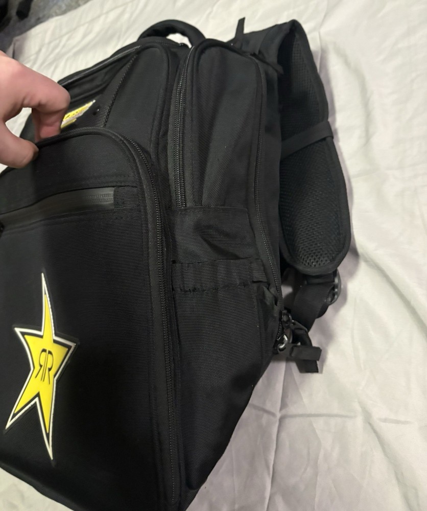 Rockstar Energy Drink Black Backpack Bag 9 Compartments School Work Causal