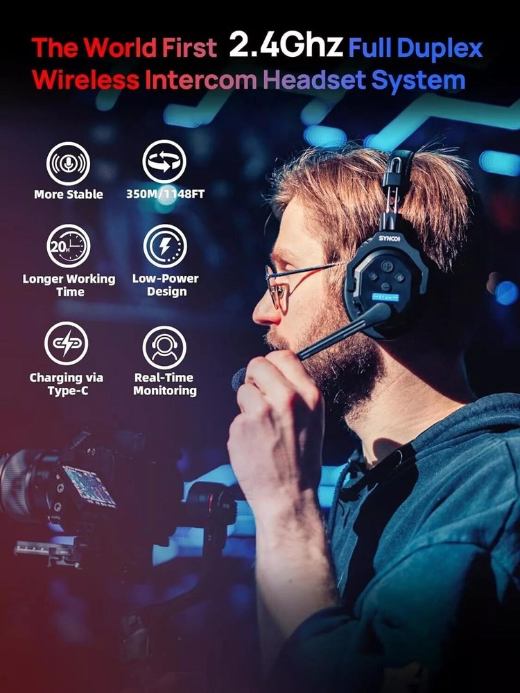 Synco Xtalk X5 2.4G Full-Duplex Headset Wireless Intercom System With 5-Person