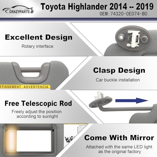 Driver Left Side Sun Visor Replacement Compatible with Toyota Gray(Left Driver)