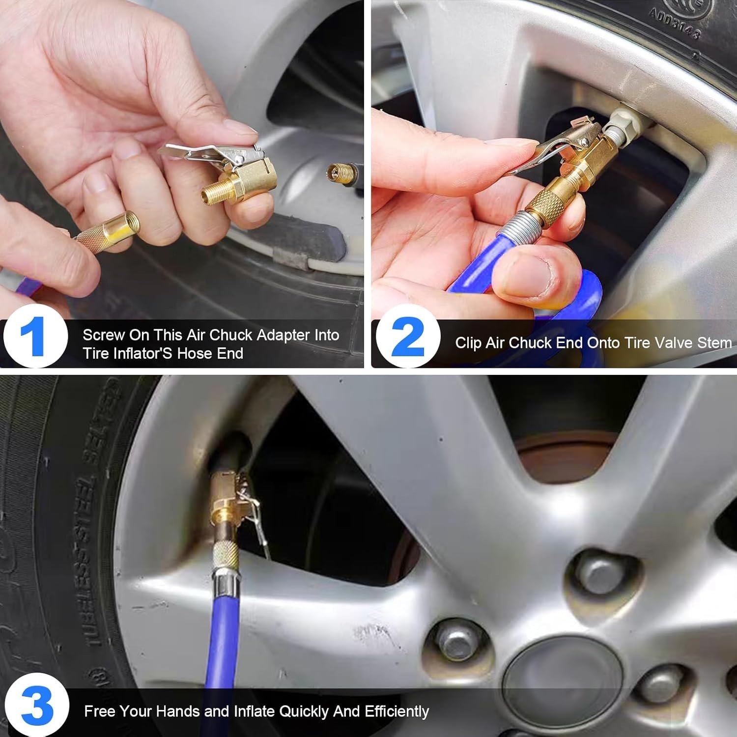 2Pcs Locking Tire Air Chuck,Brass Tire Inflation Hose Adapter,Tire Nozzle with T