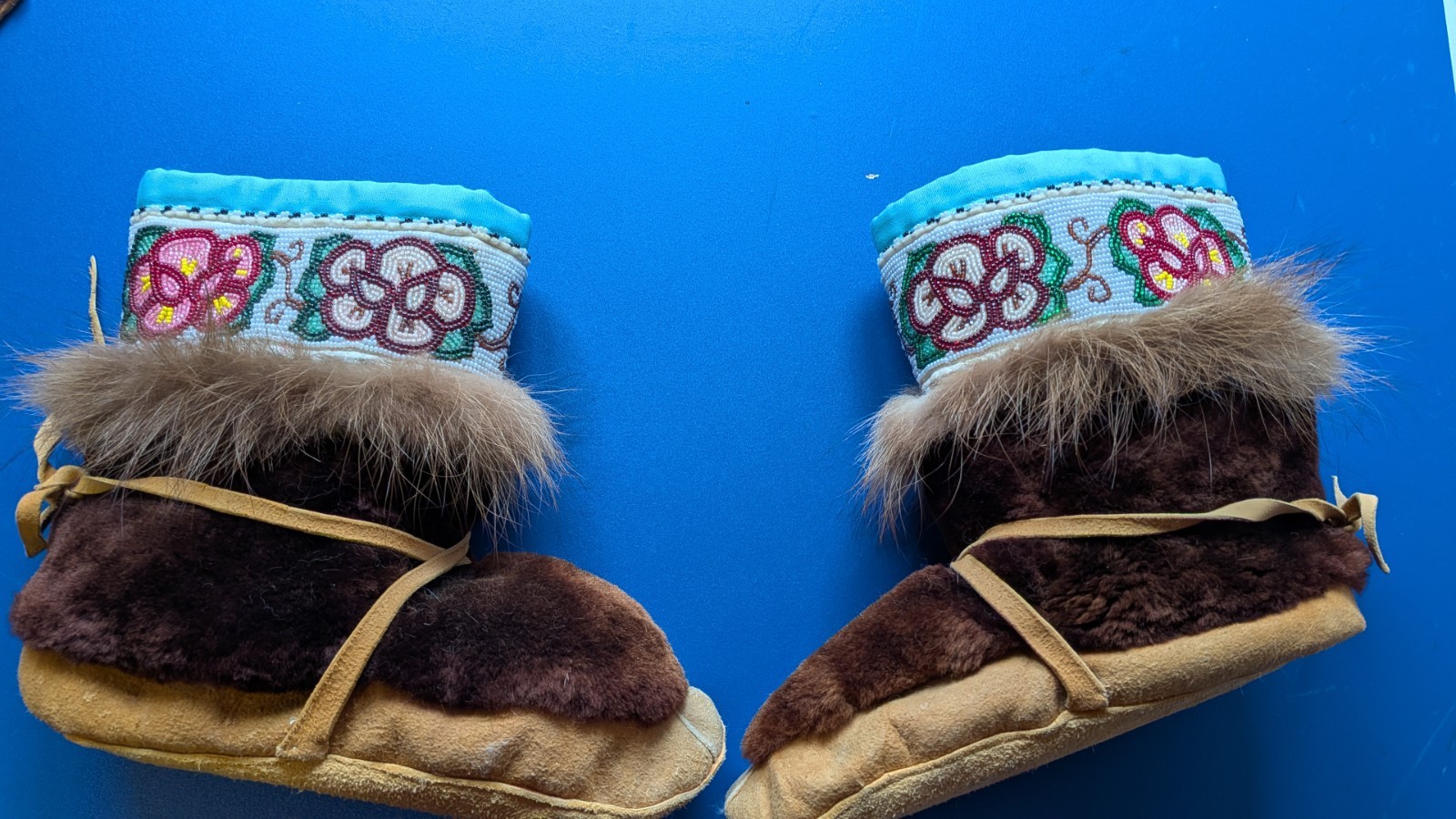 Vintage Authentic Native Alaskan Hand Beaded Mukluks with real Leather and Fur