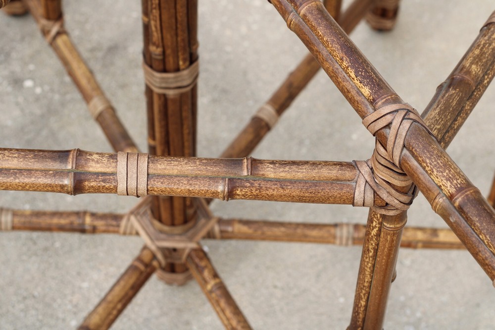 Authentic McGuire Hexagonal Bamboo Rattan Organic Modern Dining Table Base