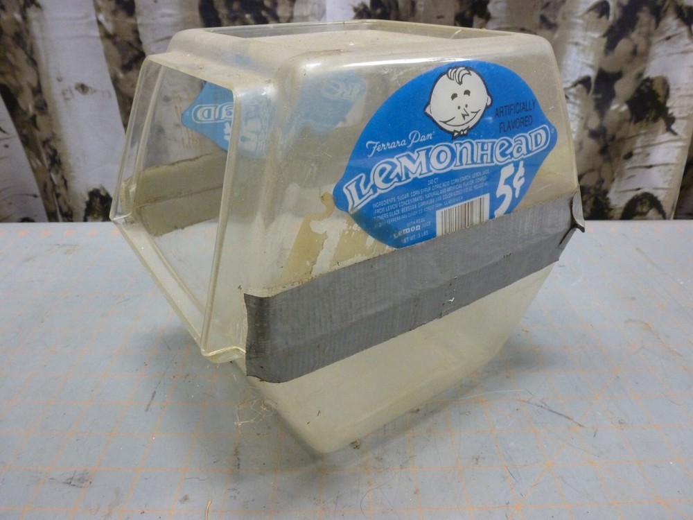 (D) VTG EMPTY Lemon Head Pan Ferrara Candy Counter Jar, Plastic Container