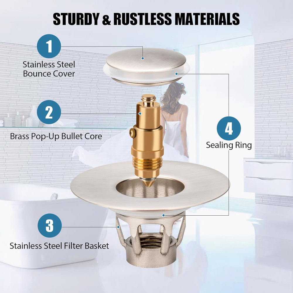 Universal Bathroom Sink Stopper Pop Up Drain Plug Anti Clog Filter Strainer