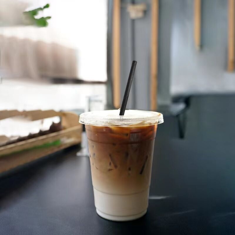 100 PACK 16 oz Disposable Clear Plastic Cups with Flat Lids Cold Coffee Cups