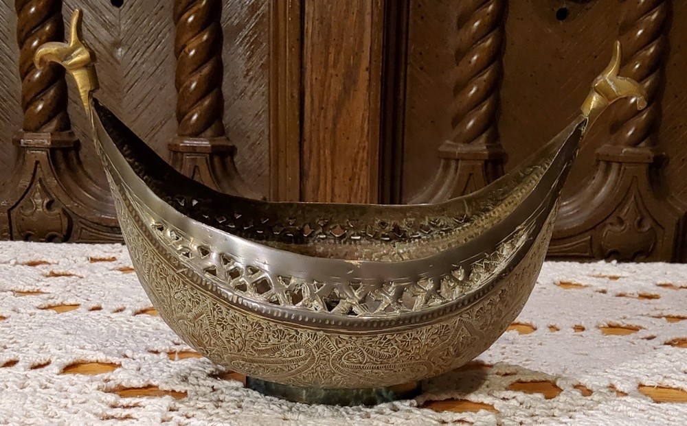 Antique Kashkul Tinned Copper Begging Vessel
