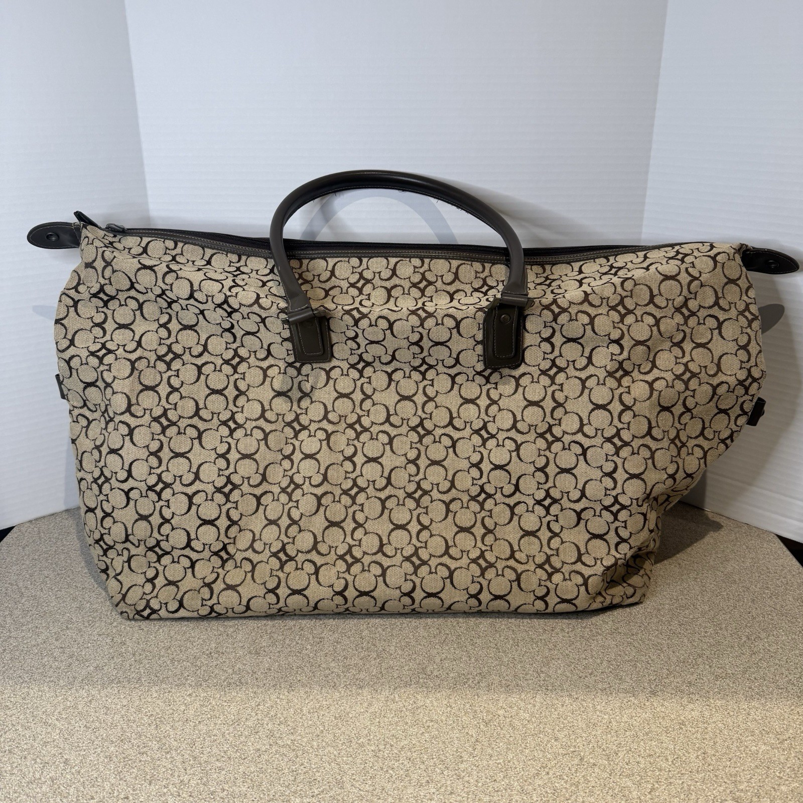 Rare Walt Disney World Mickey Mouse Pattern Woven Weekender Tote Bag