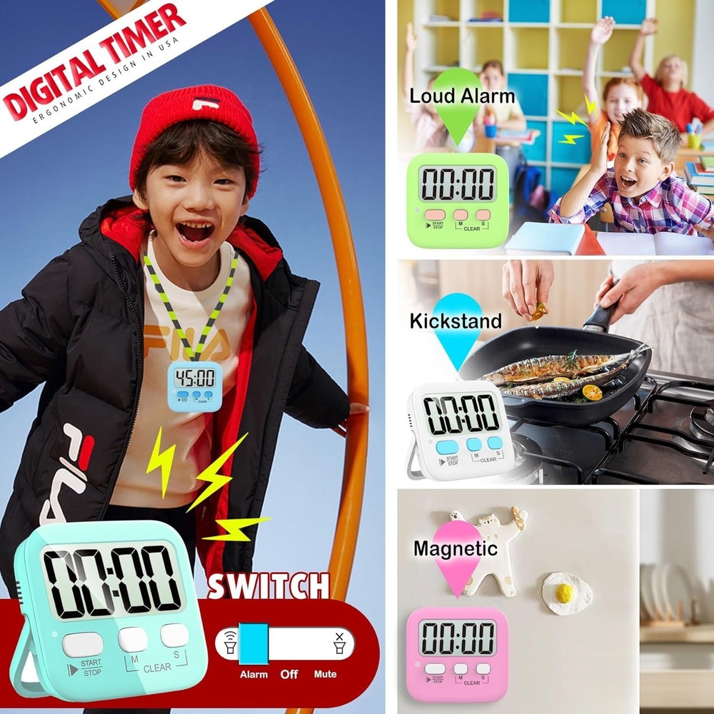 2 Pack Digital Timer for Kids, Magnetic Countdown Kitchen Timers for Cooking,...