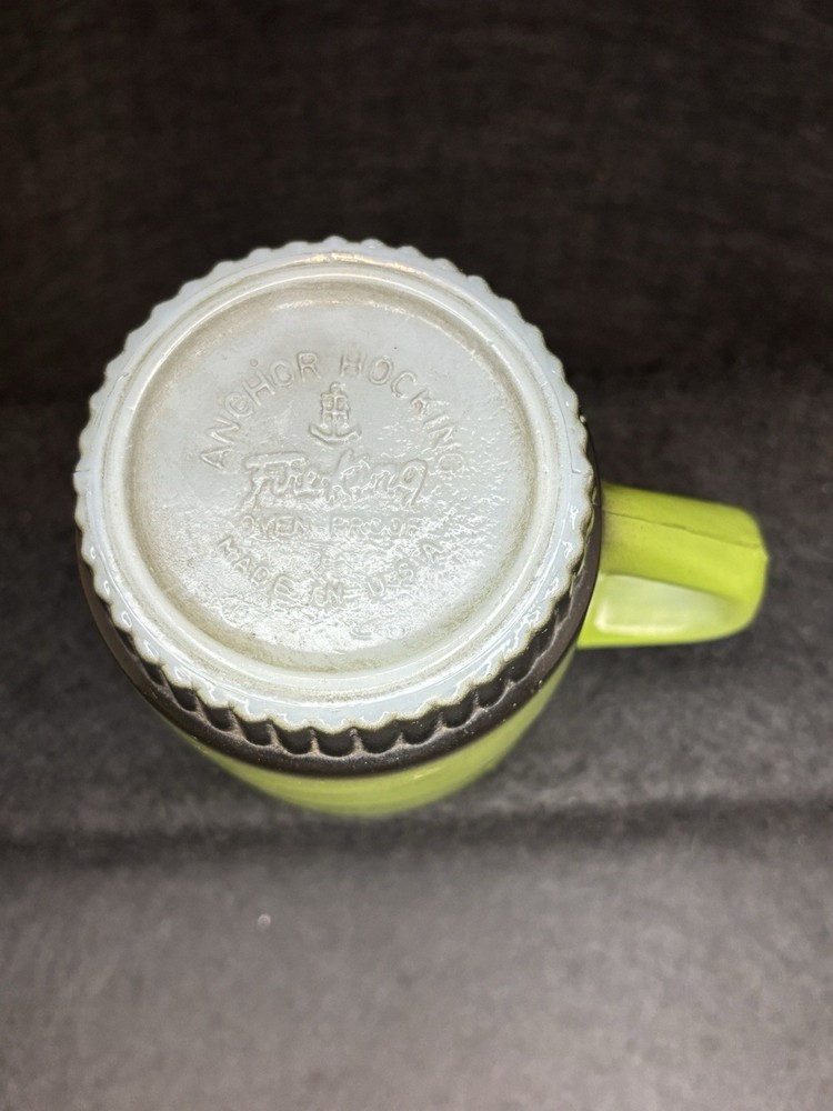 Vintage Anchor Hocking Fire King Green Brown Mug Cup Ribbed Stackable Single