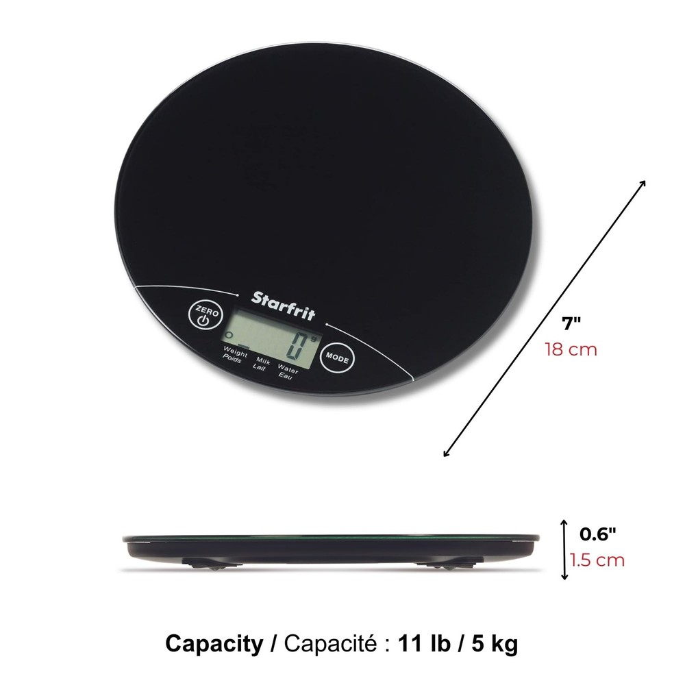 Starfrit Digital Kitchen Scale - Glass Platform - Measures Weight and Liquid ...