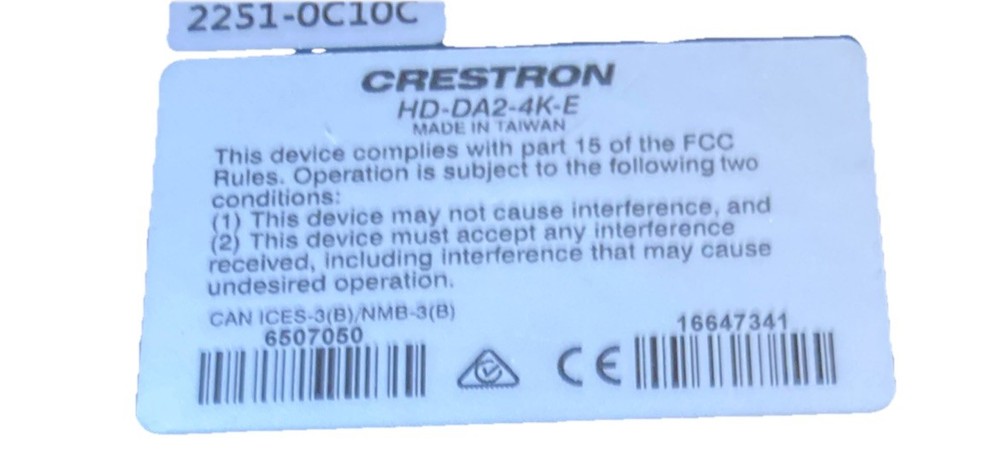 Crestron HD-DA2-4K-E One to Two 4K HDMI Distribution Amplifier