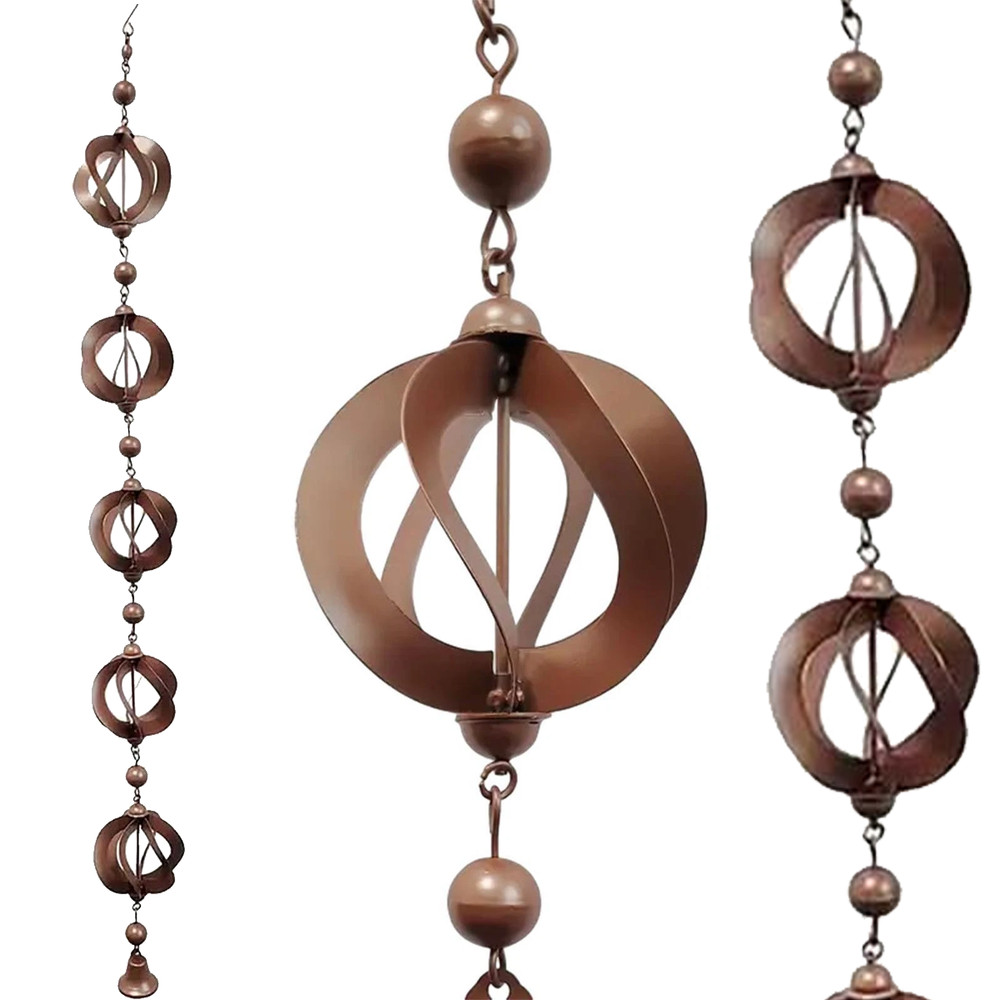 Antique Bronze RainChain Rotating Ball 3.54Ft Gutter Eaves Downspout Replacement