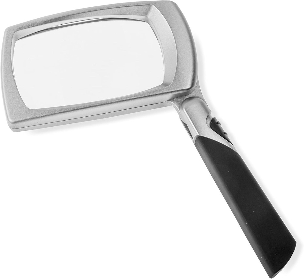 Carson LED Lighted 2.5X Rectangular Magnifier Folding Handle Silver MJ-30