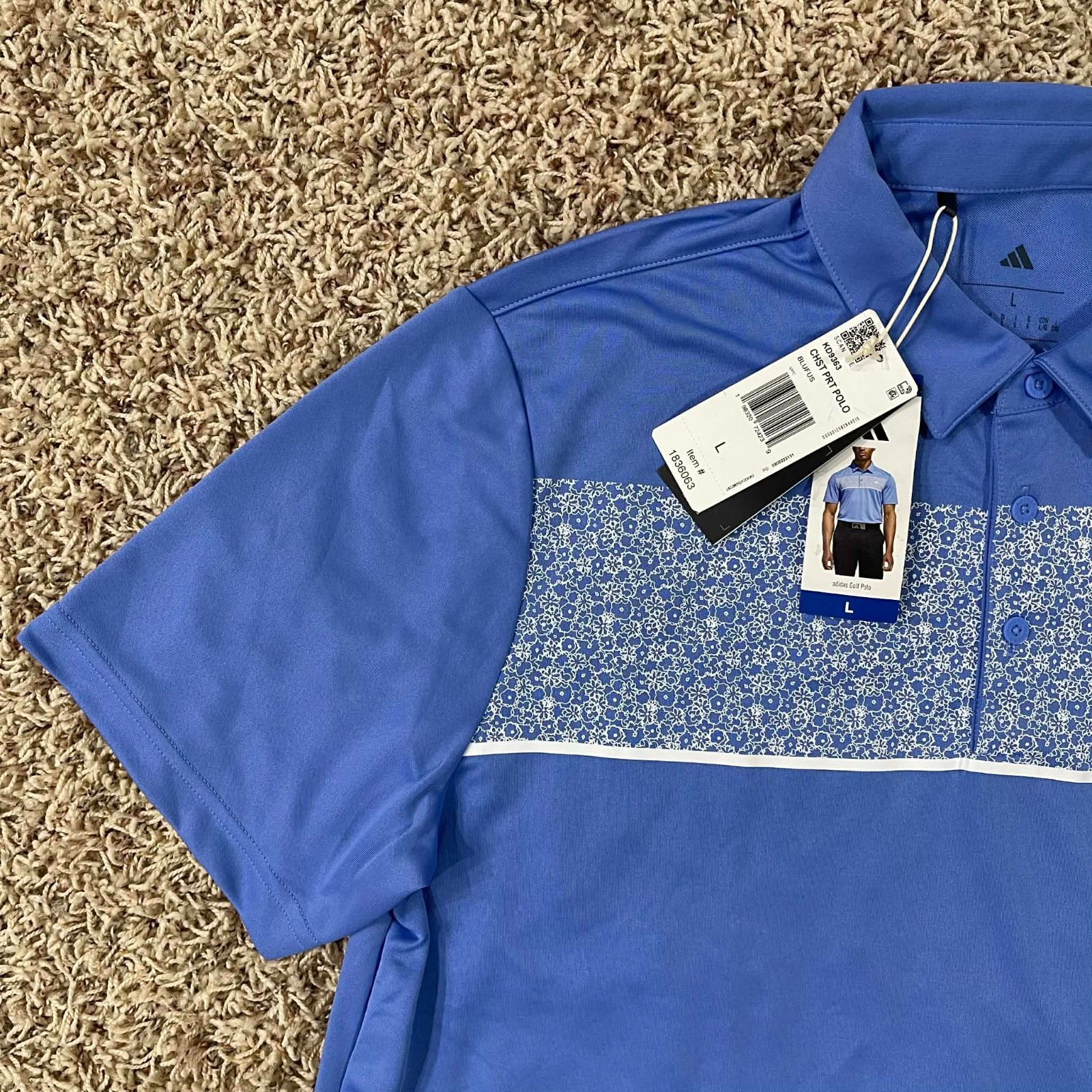 Adidas Men's Golf Performance Soft Polo Shirt Blue, Size Large (New)