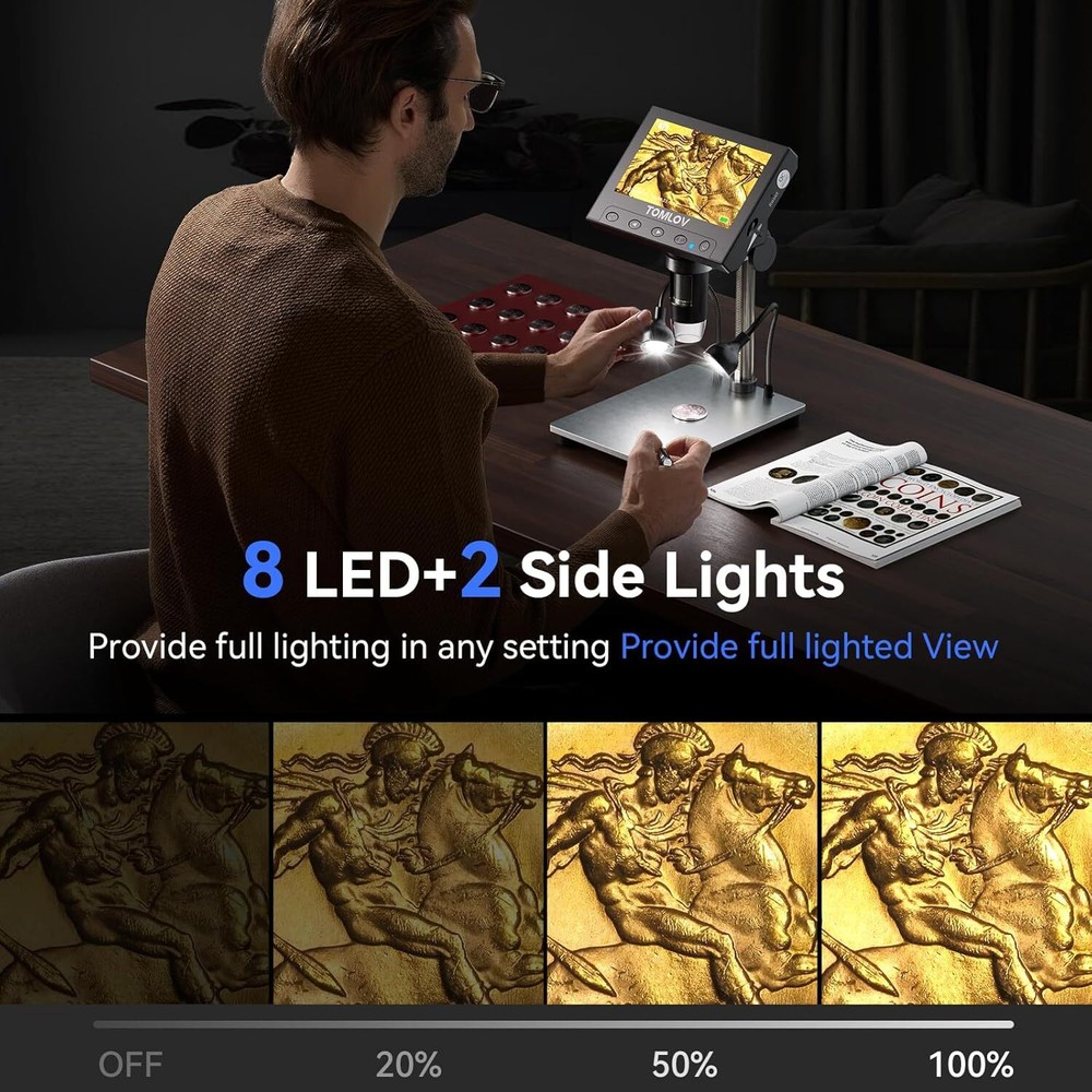 TOMLOV 1000X Error Coin Microscope Digital Microscope Camera 4.3" LCD Screen USB