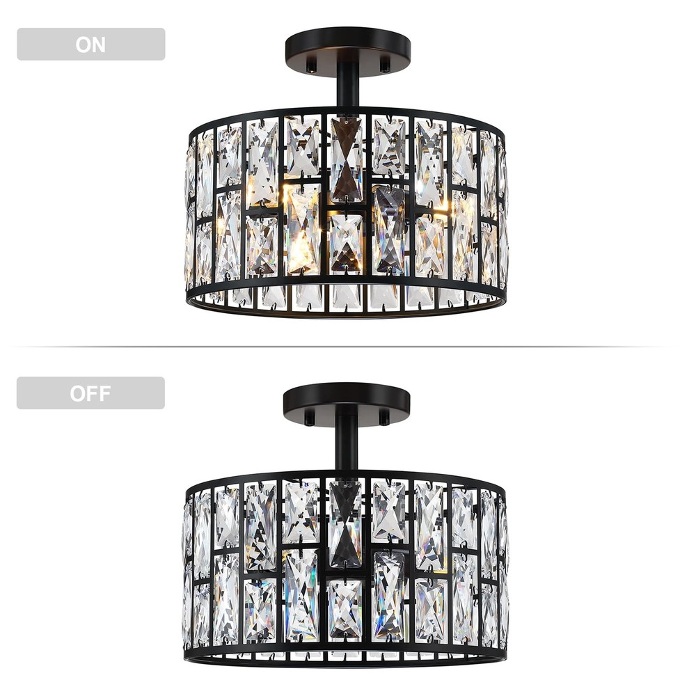3 Light 12" Crystal Hanging Kitchen Island Ceiling Light Black Finish,Concise...
