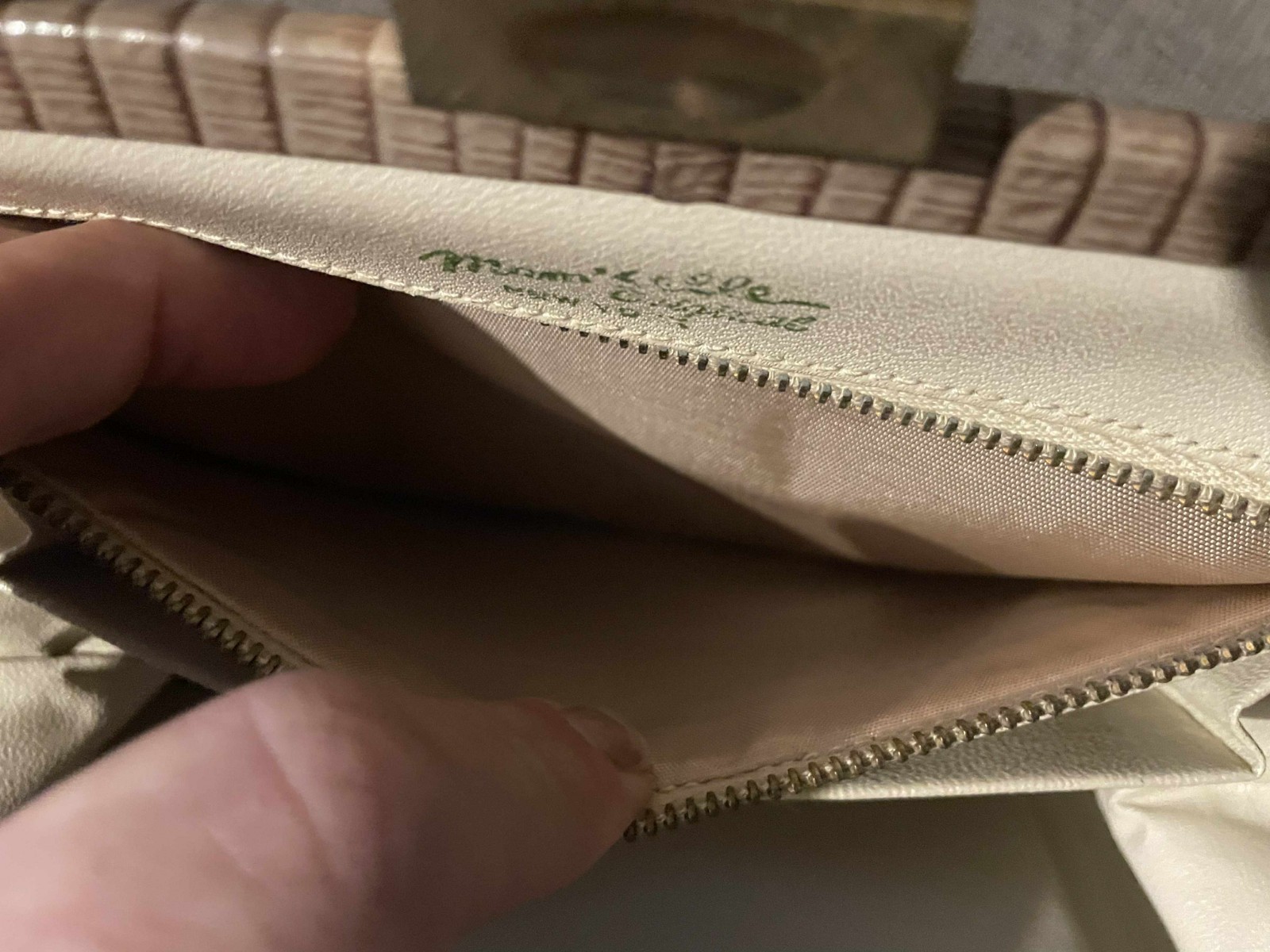 Vintage Mam 'Selle New York MidMod Lizard Textured Leather Tan Clutch Handbag