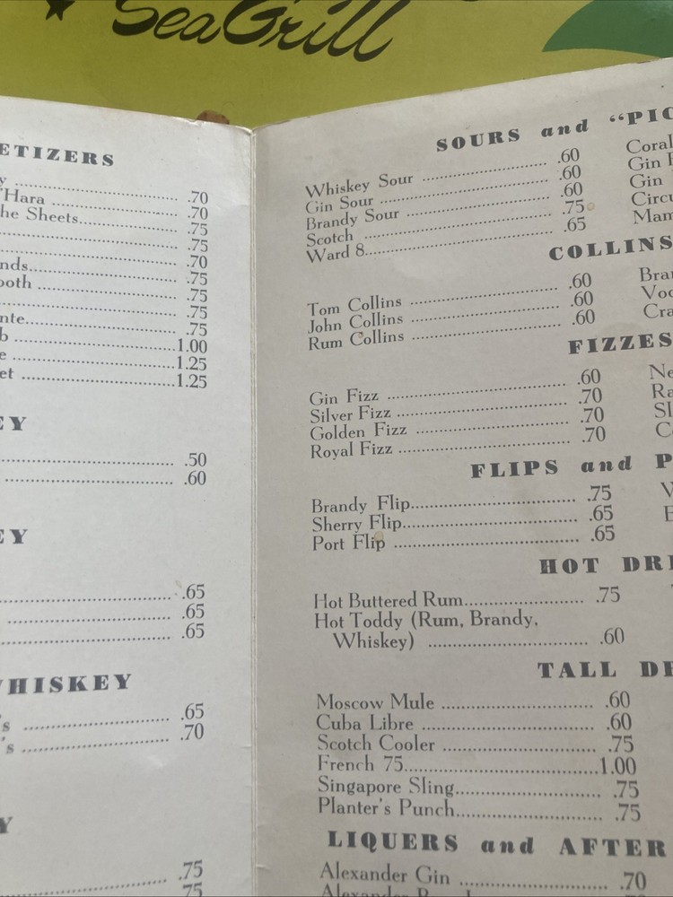 Crawford’s Sea Grill(Seattle)1952 menu W/xtras