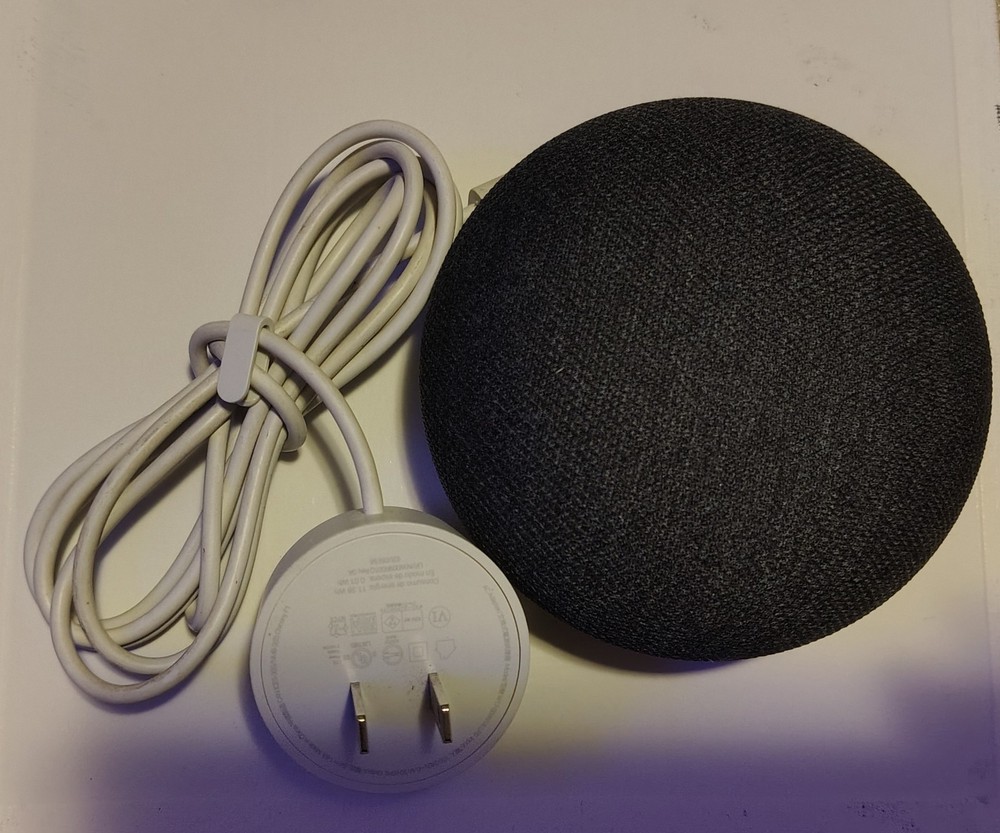 Google Home Mini Smart Speaker - Charcoal (1st Gen) with Power Adapter