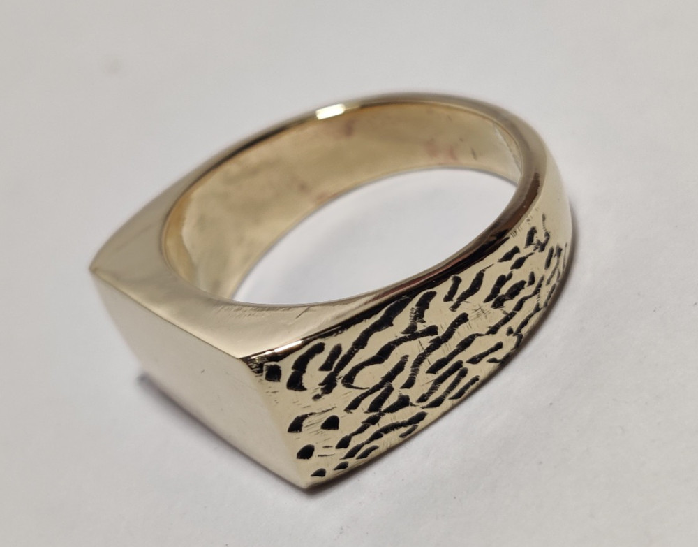 Solid 925 Sterling Silver Gold Plated Rectangle Signet Ring - Textured Men's Ban
