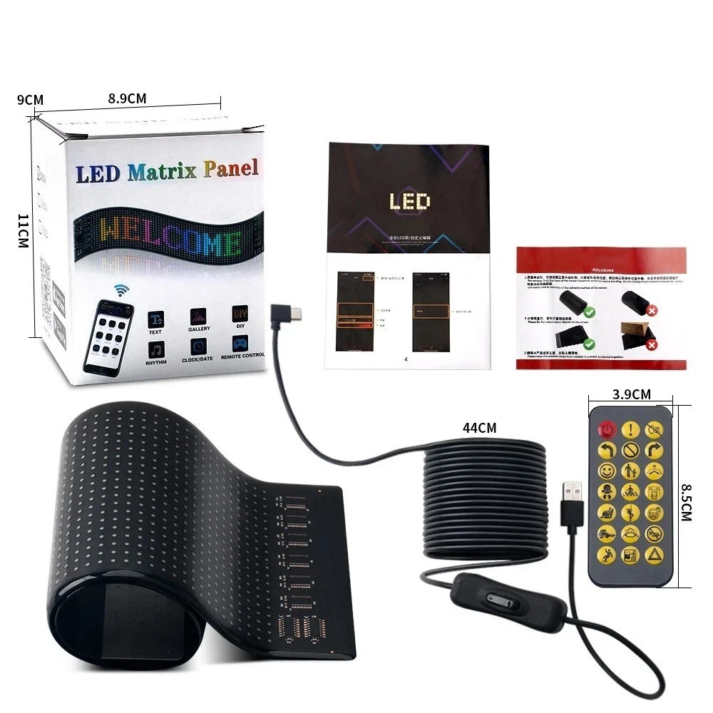 LED Matrix Pixel Panel Scrolling Bright Advertising Sign USB 5V Bluetooth APP