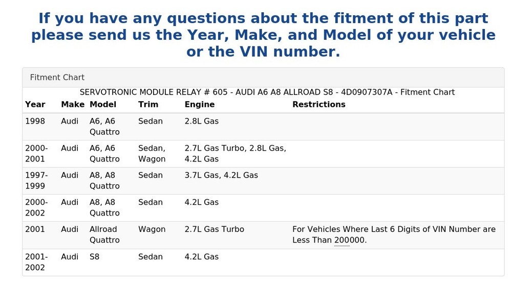 SERVOTRONIC MODULE RELAY # 605 - AUDI A6 A8 ALLROAD S8 - 4D0907307A