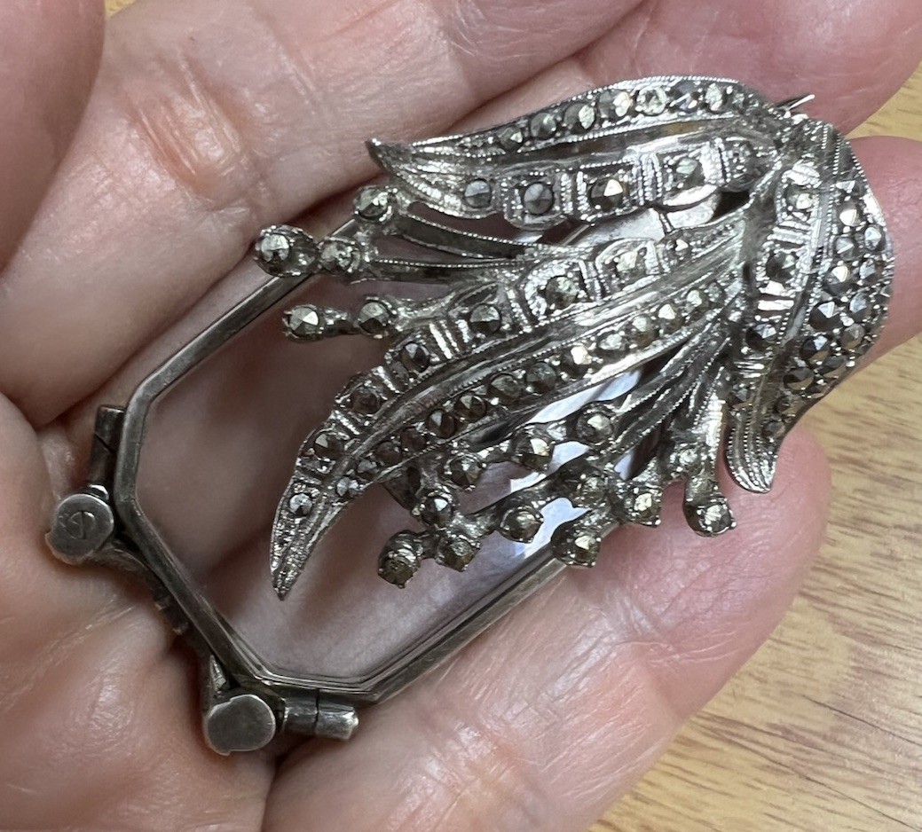 West German 835 Silver Marcasite Folding Lorgnette c1950-60