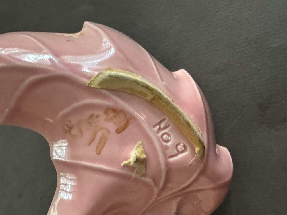 PINK DOUBLE SIDED LEAF MCM CANDY NUT BONBON DISH TRAY WITH FINGER LOOP HANDLE