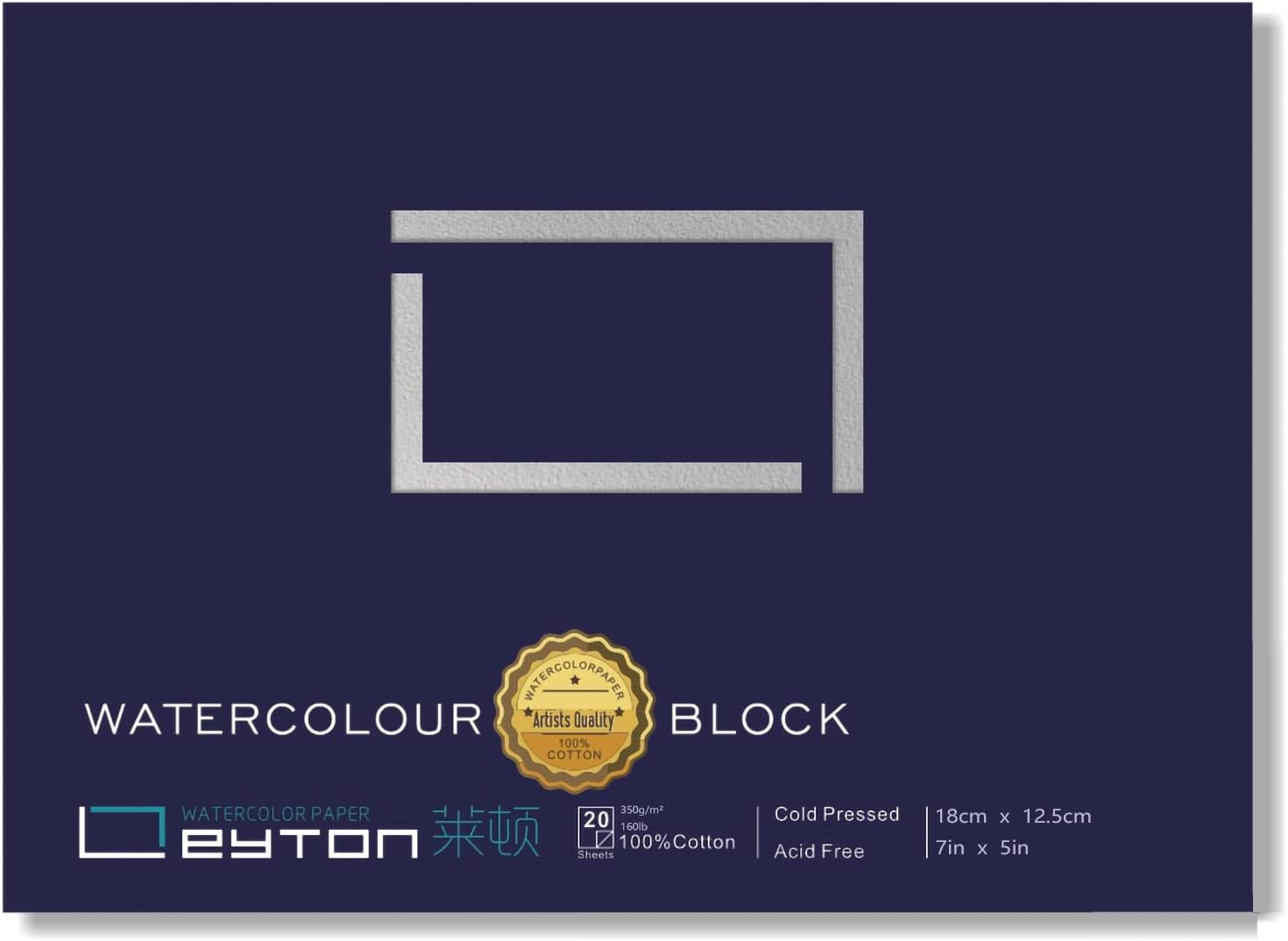 Non-Warping 100% Cotton Watercolor Paper Block - 20 Sheets of 160Lb/350Gsm Co...