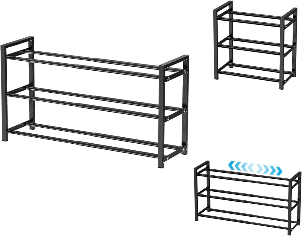 EKETE Expandable Shoe Rack,Adjustable and Stackable 3-Tier Shoe Rack Organizer,