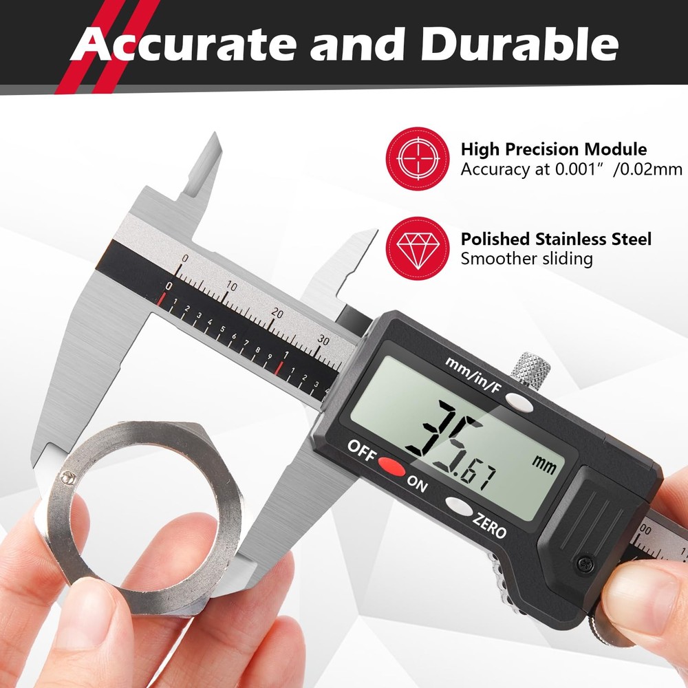 Digital Caliper, 0-6” Calipers Measuring Tool, Auto-Off Micrometer Caliper wi...