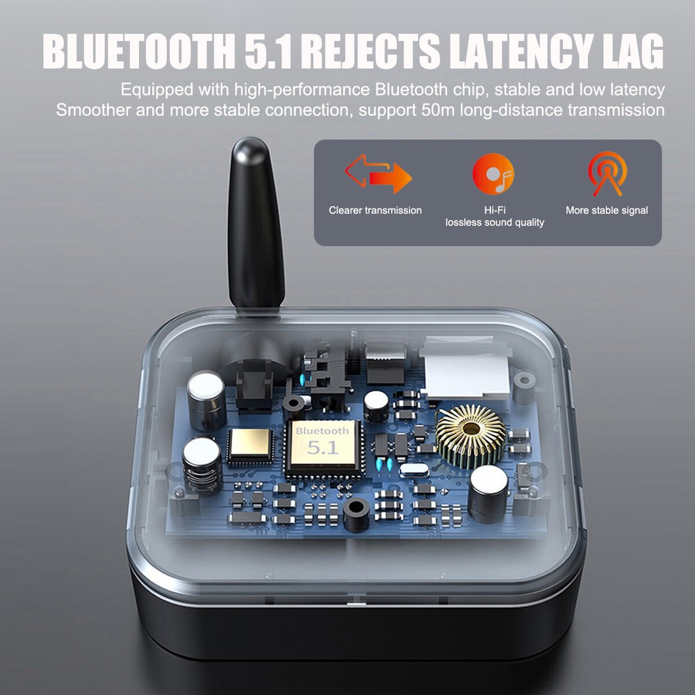 Bluetooth 5.1 Receiver Wireless 3.5mm Jack AUX to 2 RCA Audio Stereo Adapter A++