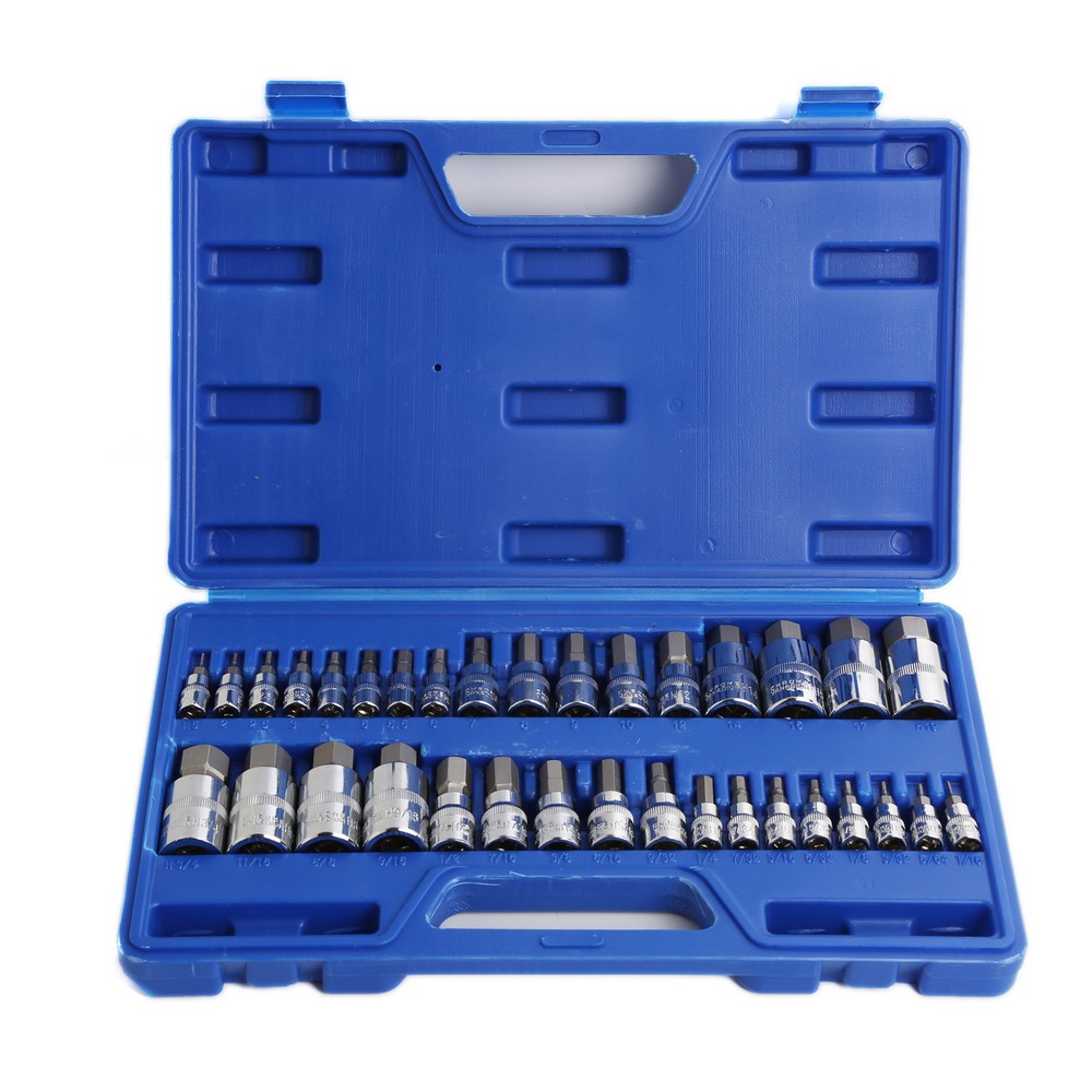 SAE & Metric Socket Set Standard Allen 1/4" 3/8" 1/2" | Master Hex Bit Set 34pc