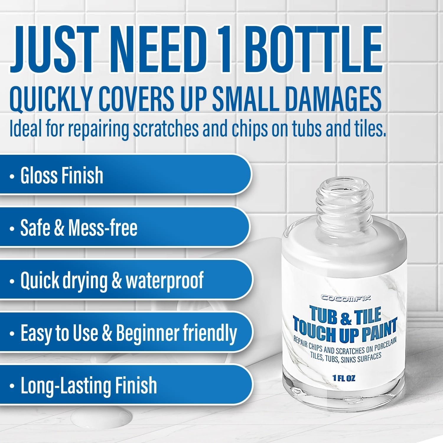 Specialty Tub and Tile Paint White - High Gloss White Tub Paint for Bathtub. for