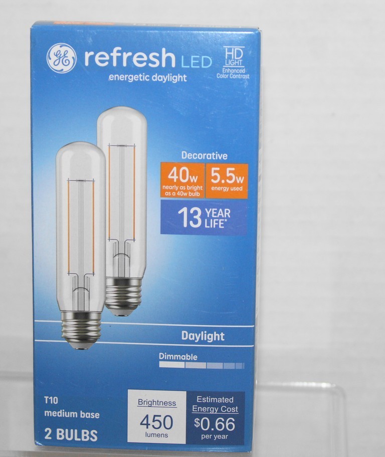 GE Refresh 40w LED 5.5w Bulbs T10 Medium Base Daylight Dimmable 2-Pack
