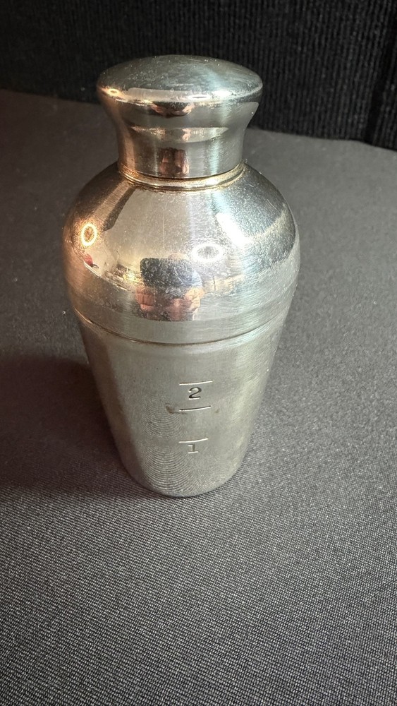 NAPIER Silverplate Mini Cocktail Shaker Graduated Jigger 1 &2oz W/ Corkscrew