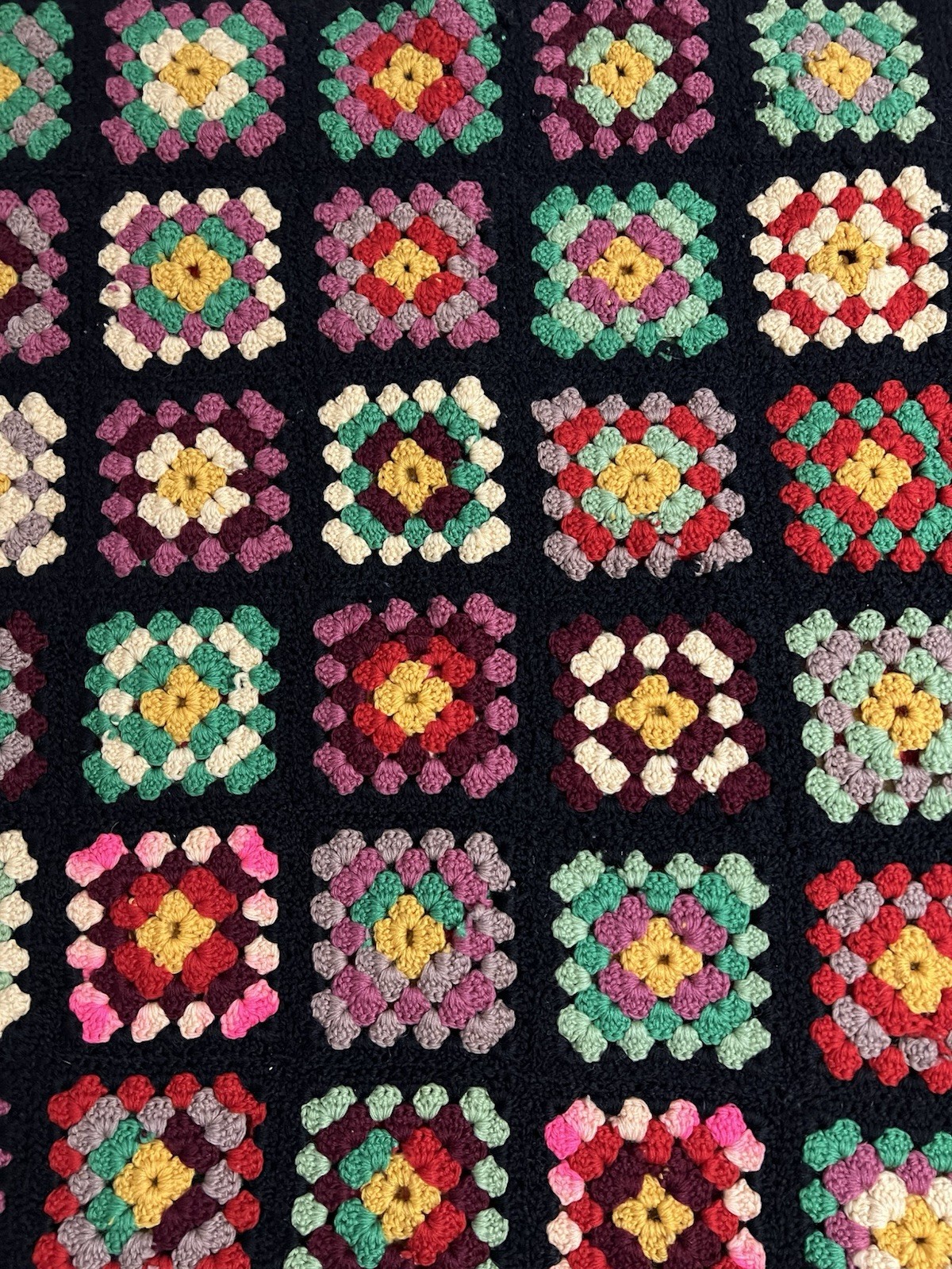 Vintage Handmade Granny Square Colorful Crochet Afghan 62" X 66" Throw Roseanne