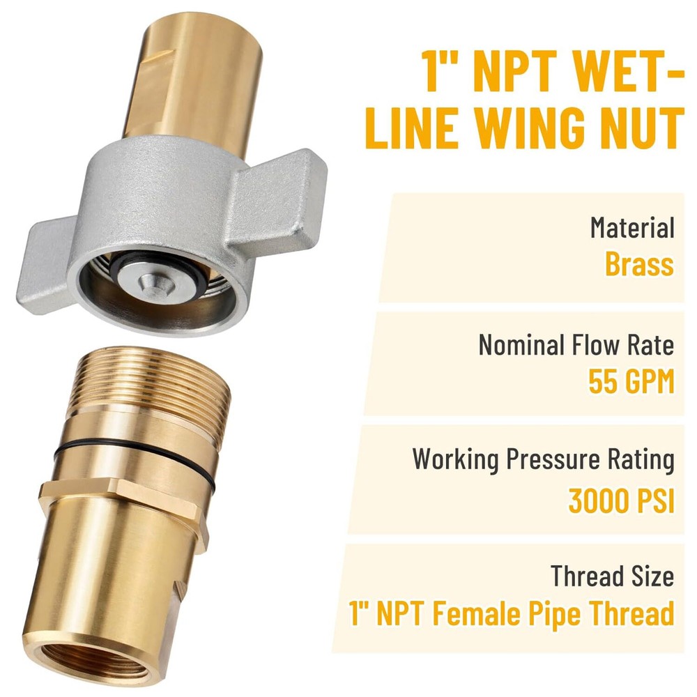 NEW 1" NPT Wet-Line Wing Nut Hydraulic Quick Disconnect Coupler / Coupling Set