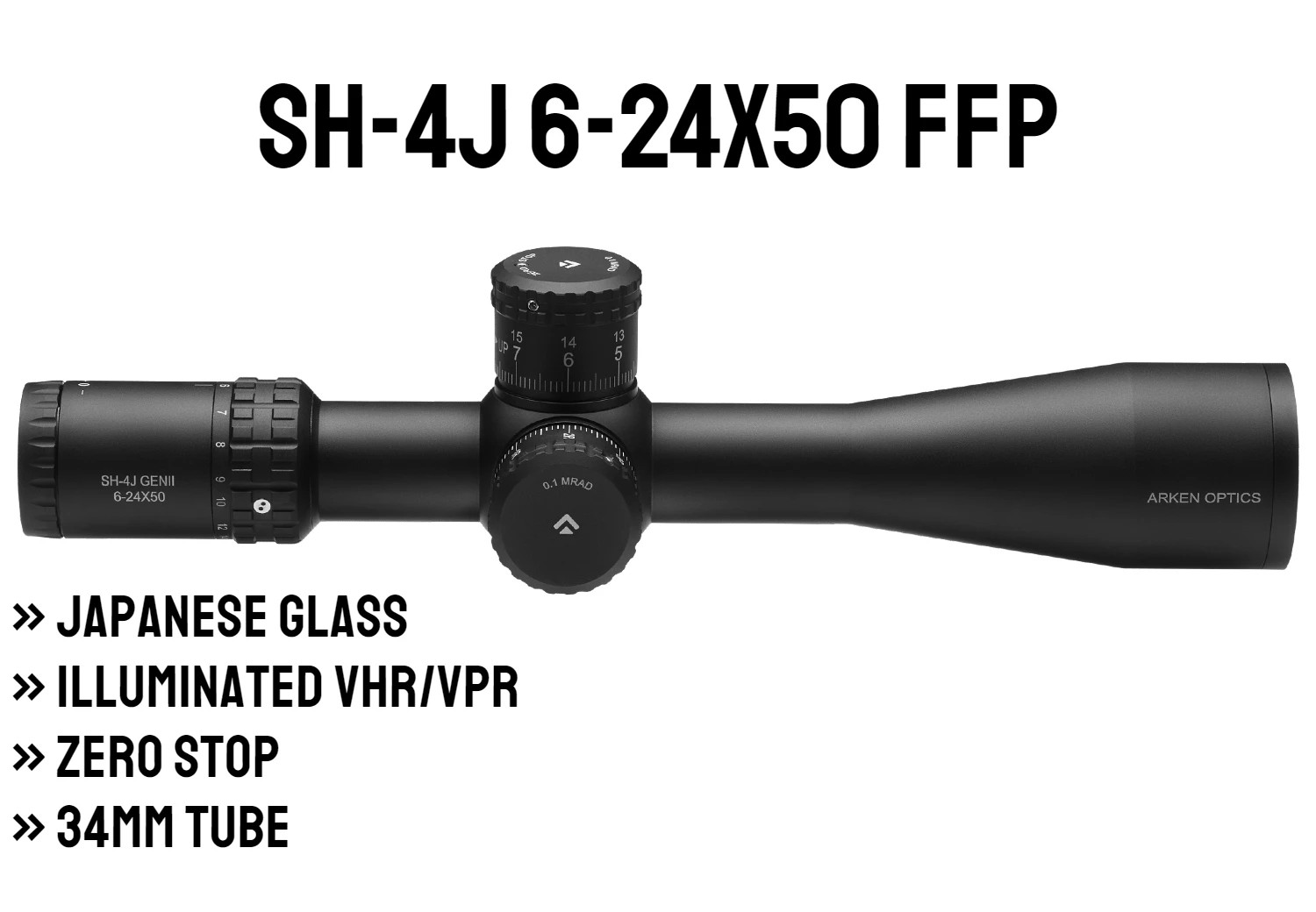 Arken Optics SH-4J 6-24×50 FFP – Illuminated VPR MOA Reticle (SH4J-6240VPR)