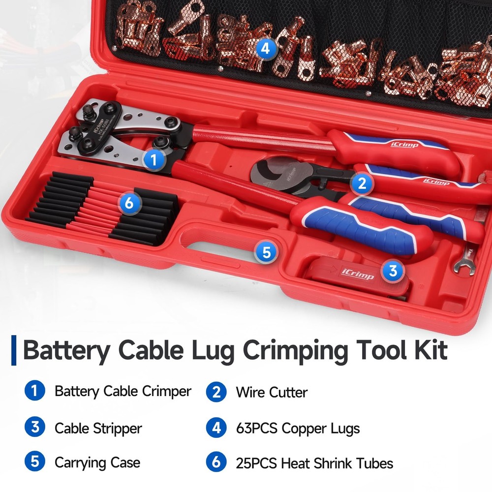 iCrimp Battery Cable Lug Crimping Tool Kit with Wire Variable, Black, Silver