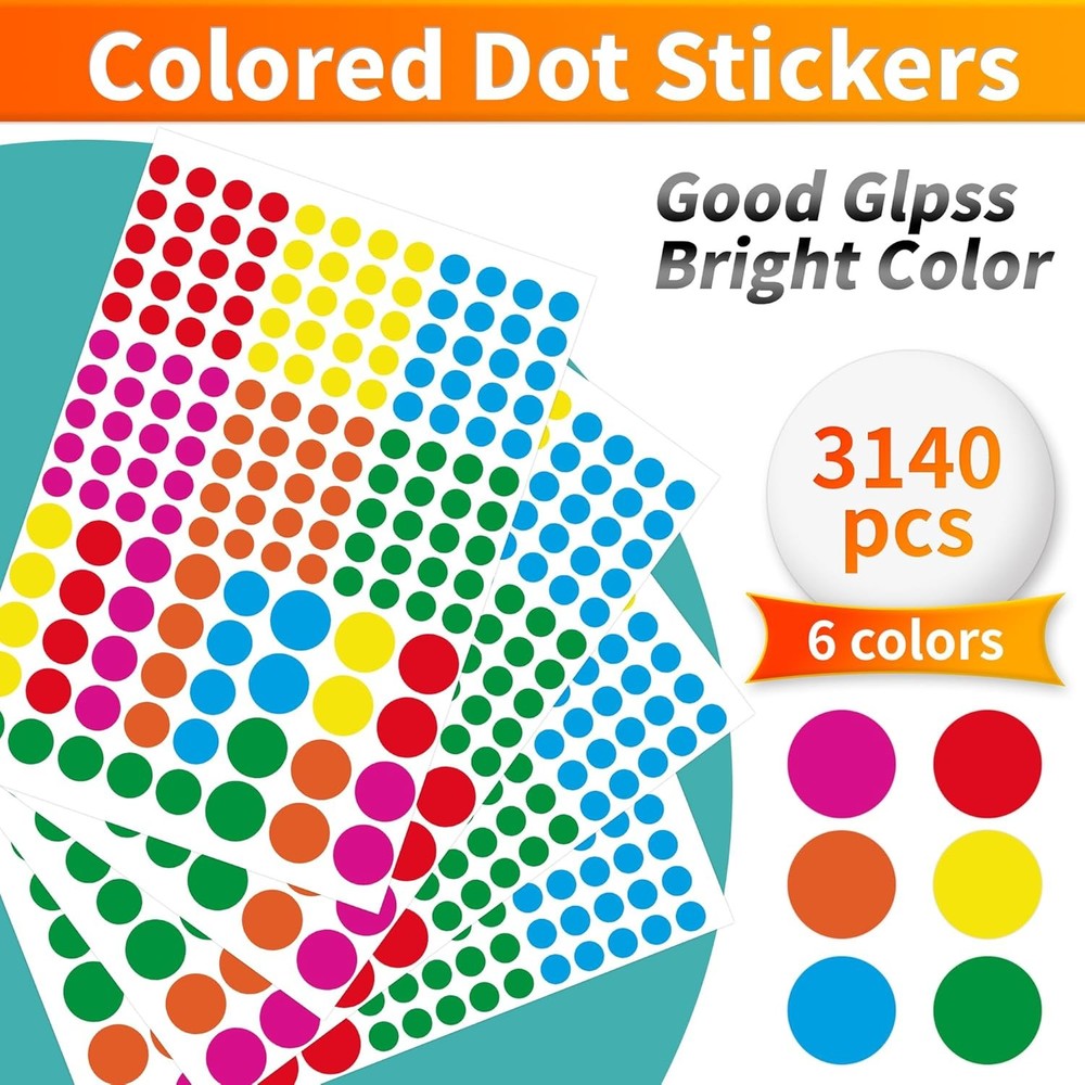 3140 Pcs Dot Stickers, 3 Size Colored Mini Round Stickers Coding Label...