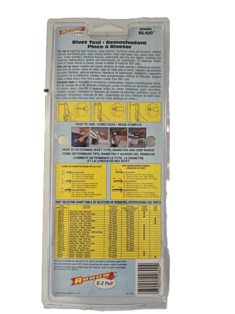 NIP Arrow Fasterner E -Z Pull 3 size Rivet Tool
