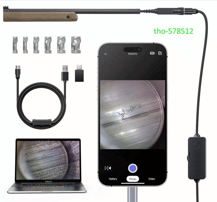 Rifle Borescope USB-C, Lights & Mirror, .20 Cal+, iPhone/Android