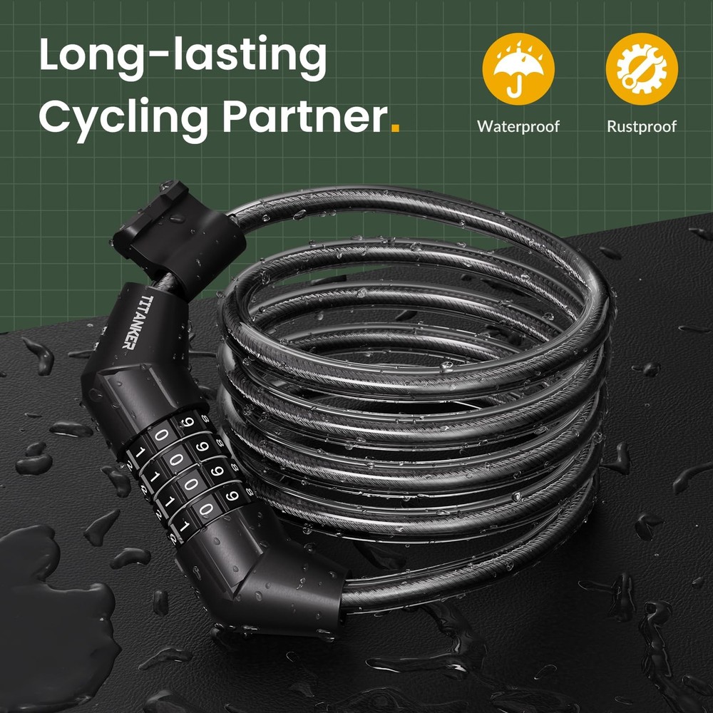 Titanker Bike Lock Cable, 4 Feet Cable Basic Self 4FT, Black-8mm