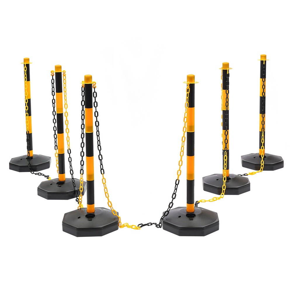 6 Pack Free Standing Safety Bollards with Chains - Portable & Adjustable