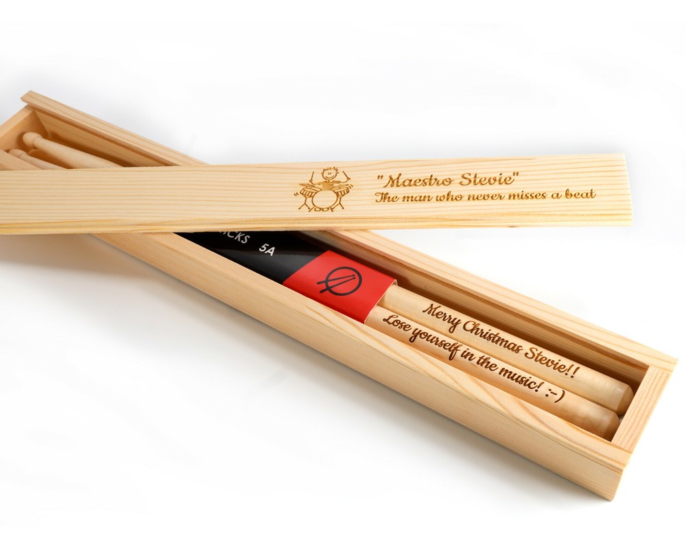 Personalised Custom Drum Sticks 5A + Optional Gift Box | Engraved Gift Idea