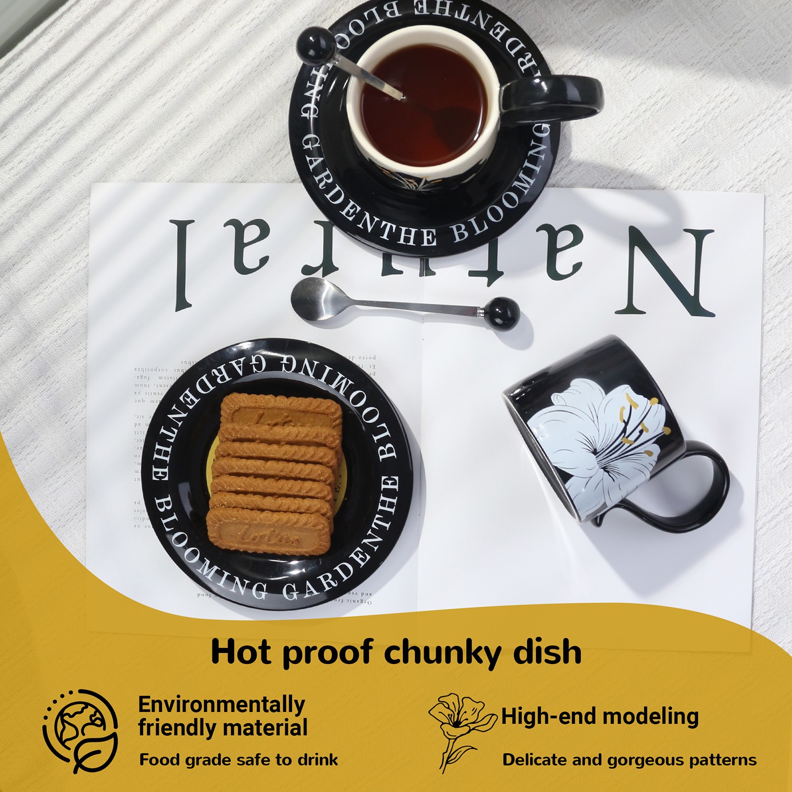 Ceramic Coffee Mugs Retro Style Afternoon Tea Mugs for Home Use, Black