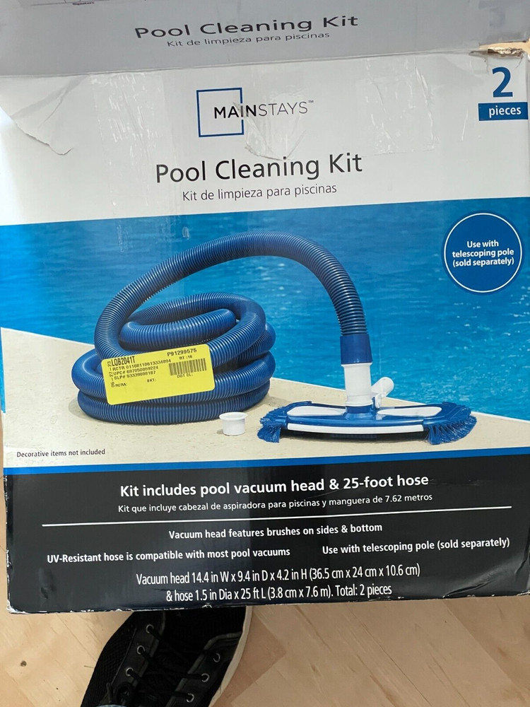 Mainstays 2pc Pool Cleaning Kit Include 25FT Hose and Vacuum Head