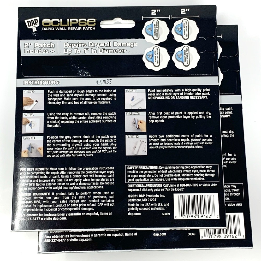 5-Pk DAP Eclipse Rapid Wall Repair Patch Includes 4 - 2" Patches (20 Total) NEW