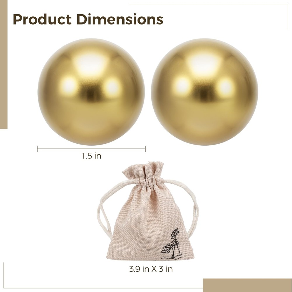 2 PCS Brass Exercise Balls, Brass Hand Exercise Balls, Baoding Balls, Metal P...